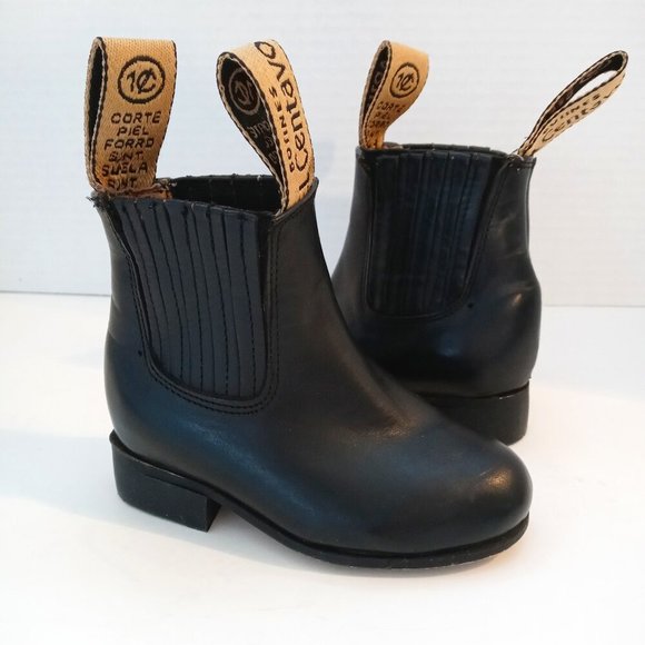 Cuarto De Milla Baby Black Leather Pull On Handmade Botin Charro Boots Kids Infa - Picture 1 of 11